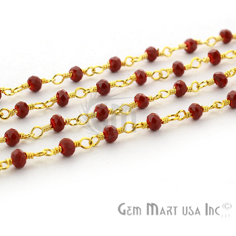 Red Coral 2.5-3mm Gold Plated Wire Wrapped Beads Rosary Chain (762952941615)