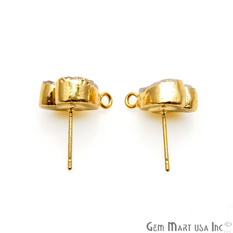 Heart Shape 16x13mm Gold Plated Loop Connector White Druzy Stud Earrings (WZ-90014) - GemMartUSA