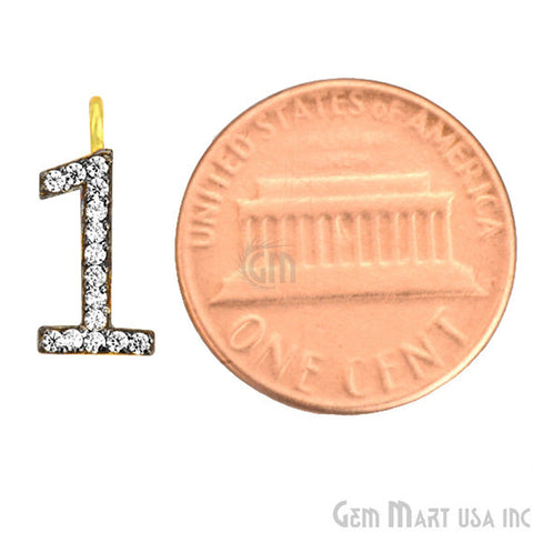 1' Numbering CZ Pave Gold Vermeil Charm for Bracelet & Pendants - GemMartUSA