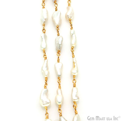 Pearl Free Form 14x8mm Gold Wire Wrapped Rosary Chain