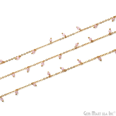 Rose Quartz Faceted Beads 3-4mm Gold Plated Cluster Dangle Chain