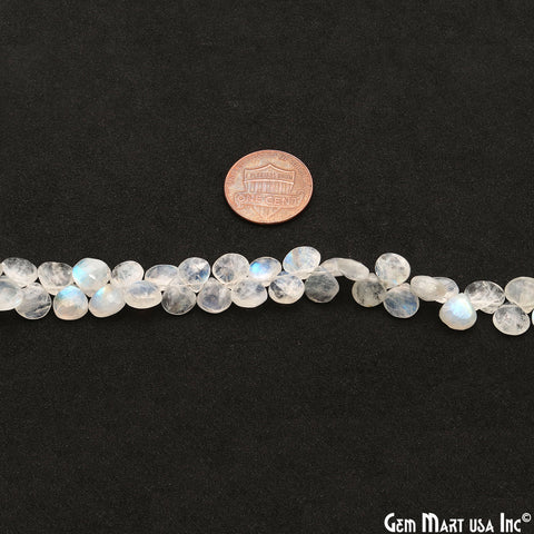 Rainbow Moonstone Heart Beads, 8.5 Inch Gemstone Strands, Drilled Strung Briolette Beads, Heart Shape, 6-7mm