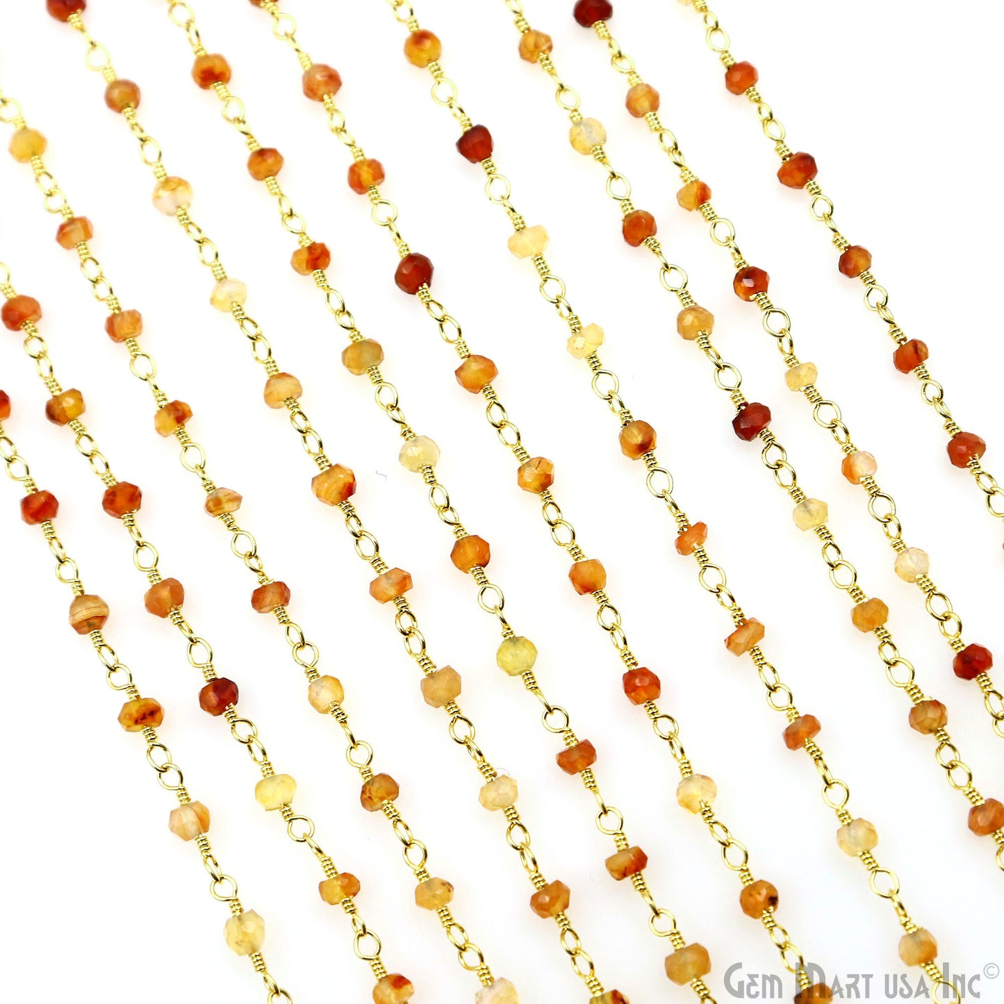 Shaded Carnelian Faceted Bead 2.5-3mm Gold Wire Wrapped Gemstone Beads Rosary Chain