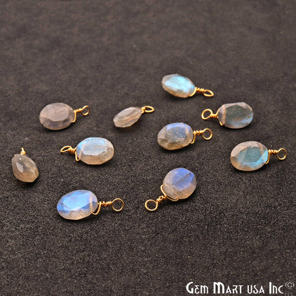 Labradorite 7x9mm Oval Single Bail Gold Wire Wrapped Gemstone Connector - GemMartUSA