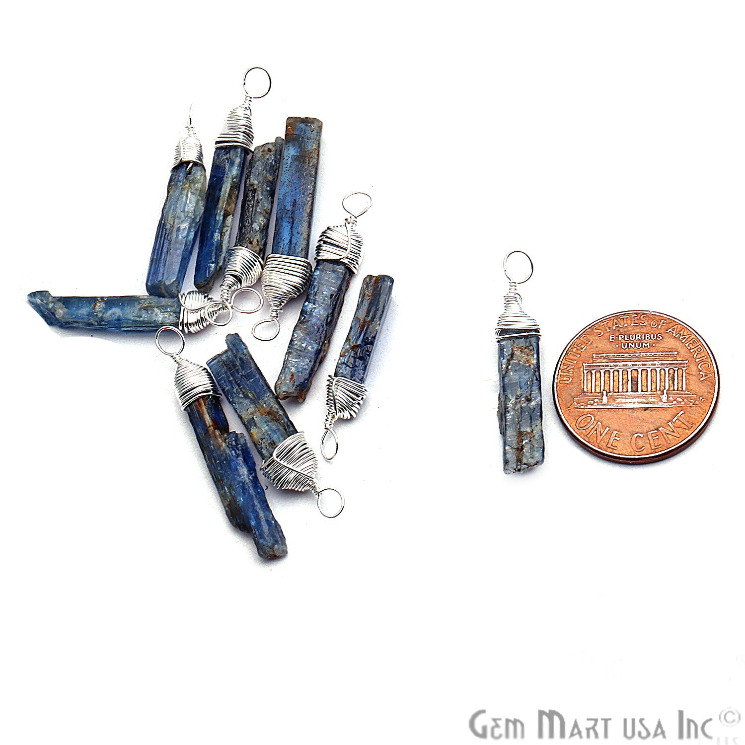 Kyanite Silver Wire Wrapped 30x4mm Jewelry Making Rough Shape Connector - GemMartUSA