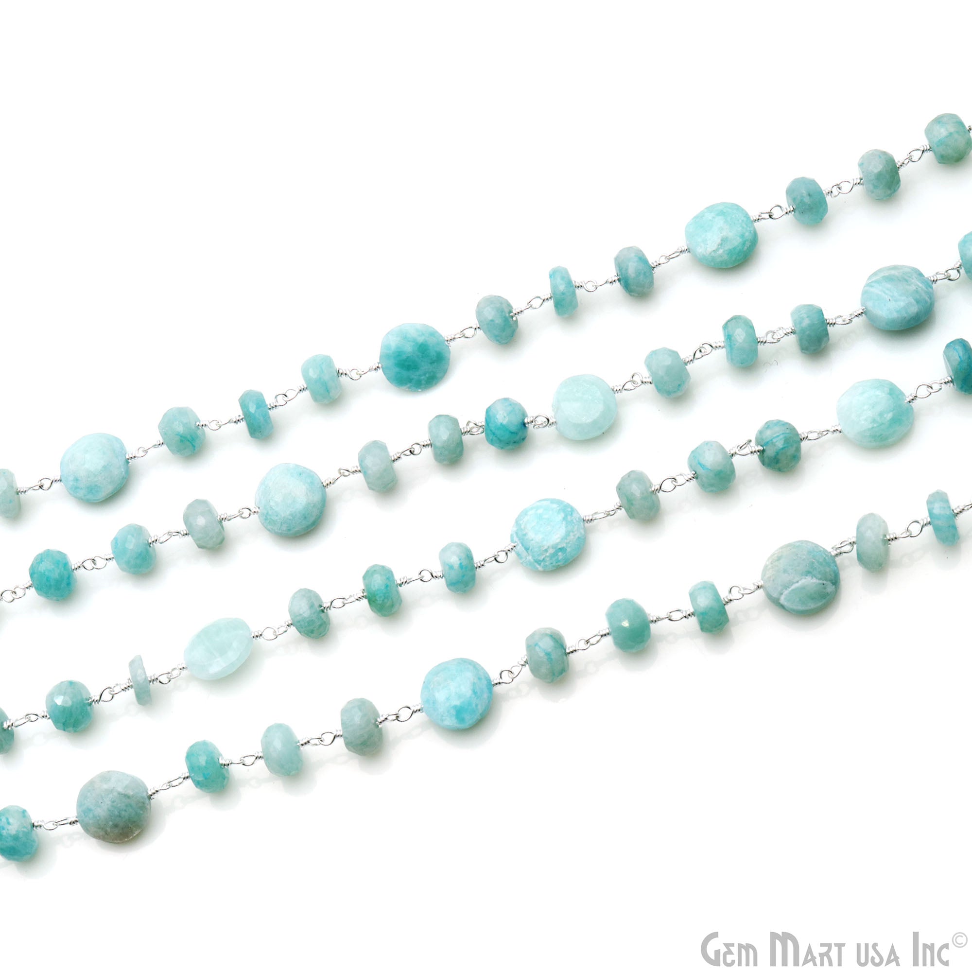Amazonite Coin 7-8mm Silver Plated Rough Beads Rosary Chain