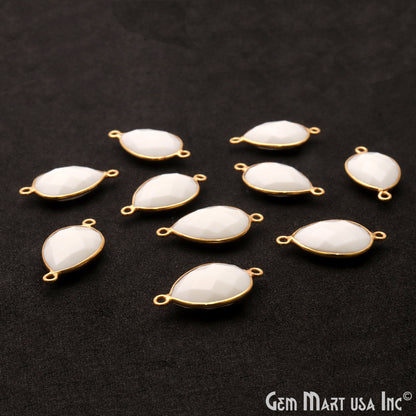 White Agate 18x13mm Gold Plated Double Bail Gemstone Connector - GemMartUSA