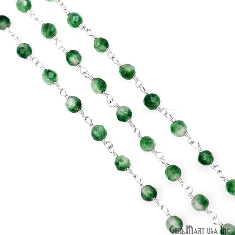 Emerald Jade Beads 4mm Silver Plated Wire Wrapped Rosary Chain