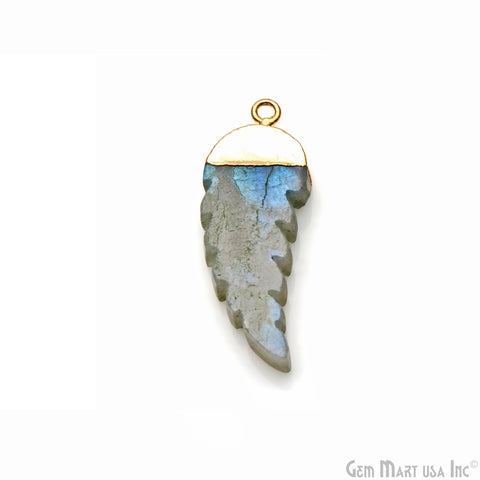 Labradorite 34x13mm Gold Electroplated Angel Wings Gemstone Connector Pendant