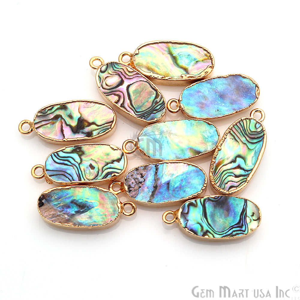 Abalone Shell 10x20mm Oval Shape Gold Edge Single Bail Connector - GemMartUSA