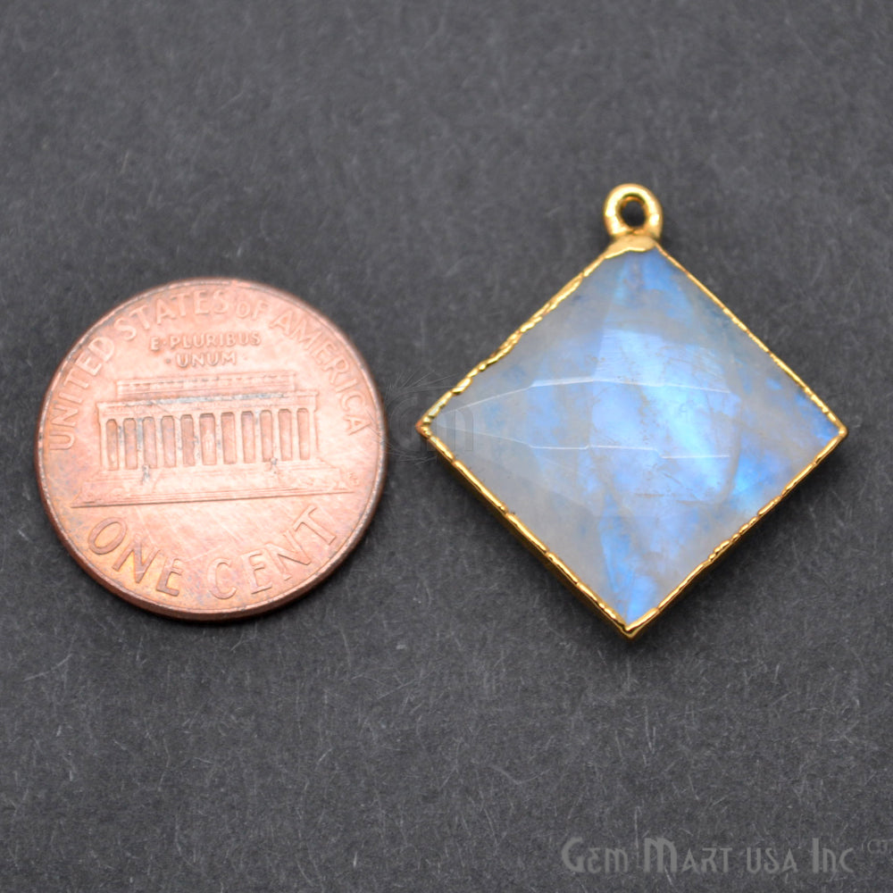 Rainbow Moonstone Square 16mm Gold Electroplated Single Bail Gemstone Connector - GemMartUSA