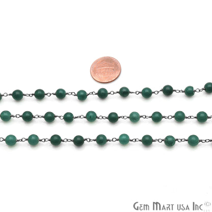 Green Jade Smooth Beads 6mm Oxidized Wire Wrapped Rosary Chain - GemMartUSA