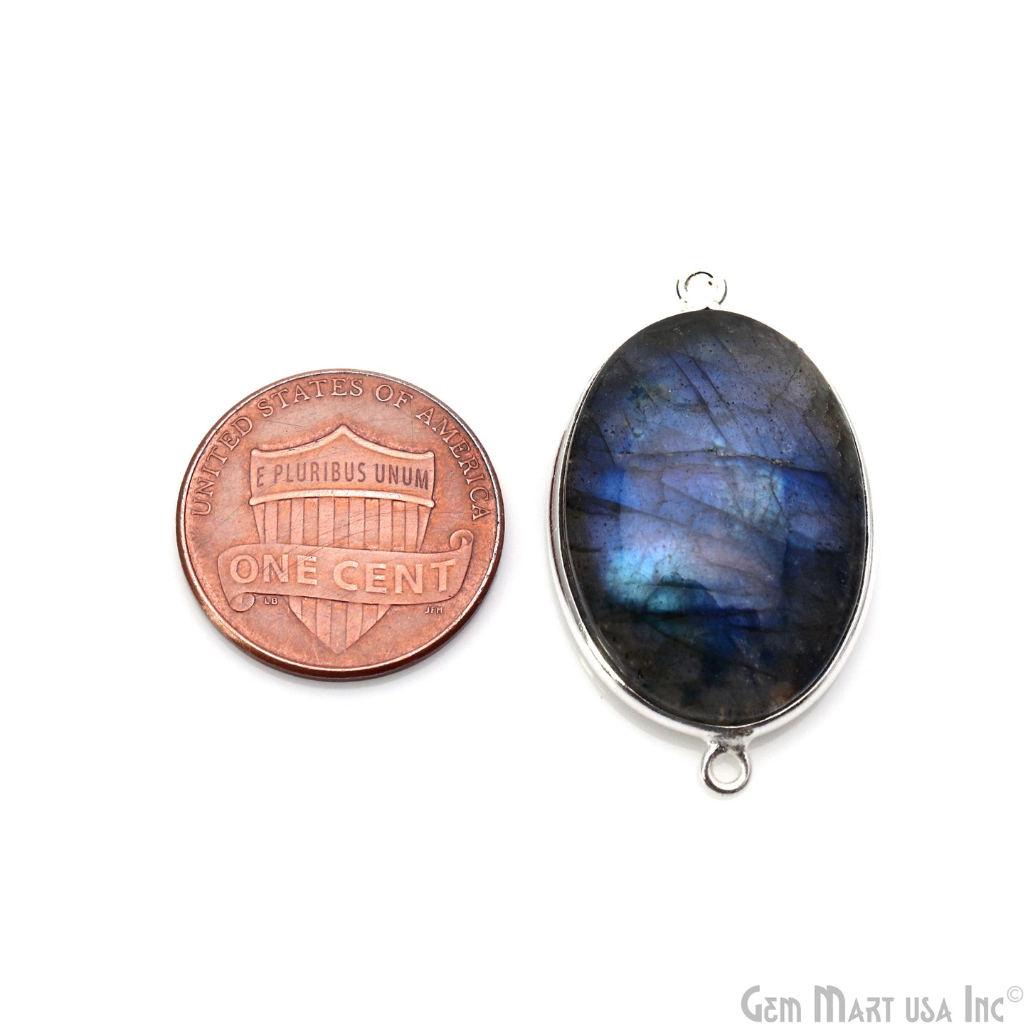 Flashy Labradorite Cabochon 25x18mm Oval Double Bail Silver Plated Gemstone Connector