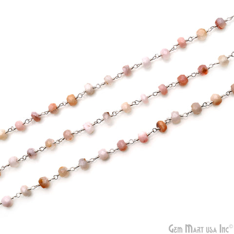 Pink Opal 5-6mm Silver Wire Wrapped Rosary Chain