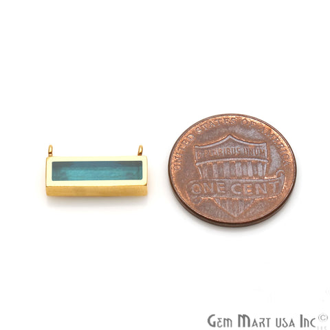 Blue Topaz Gold Plated 15x7mm RectAngel Shape Double Bail Bar Pendant - GemMartUSA