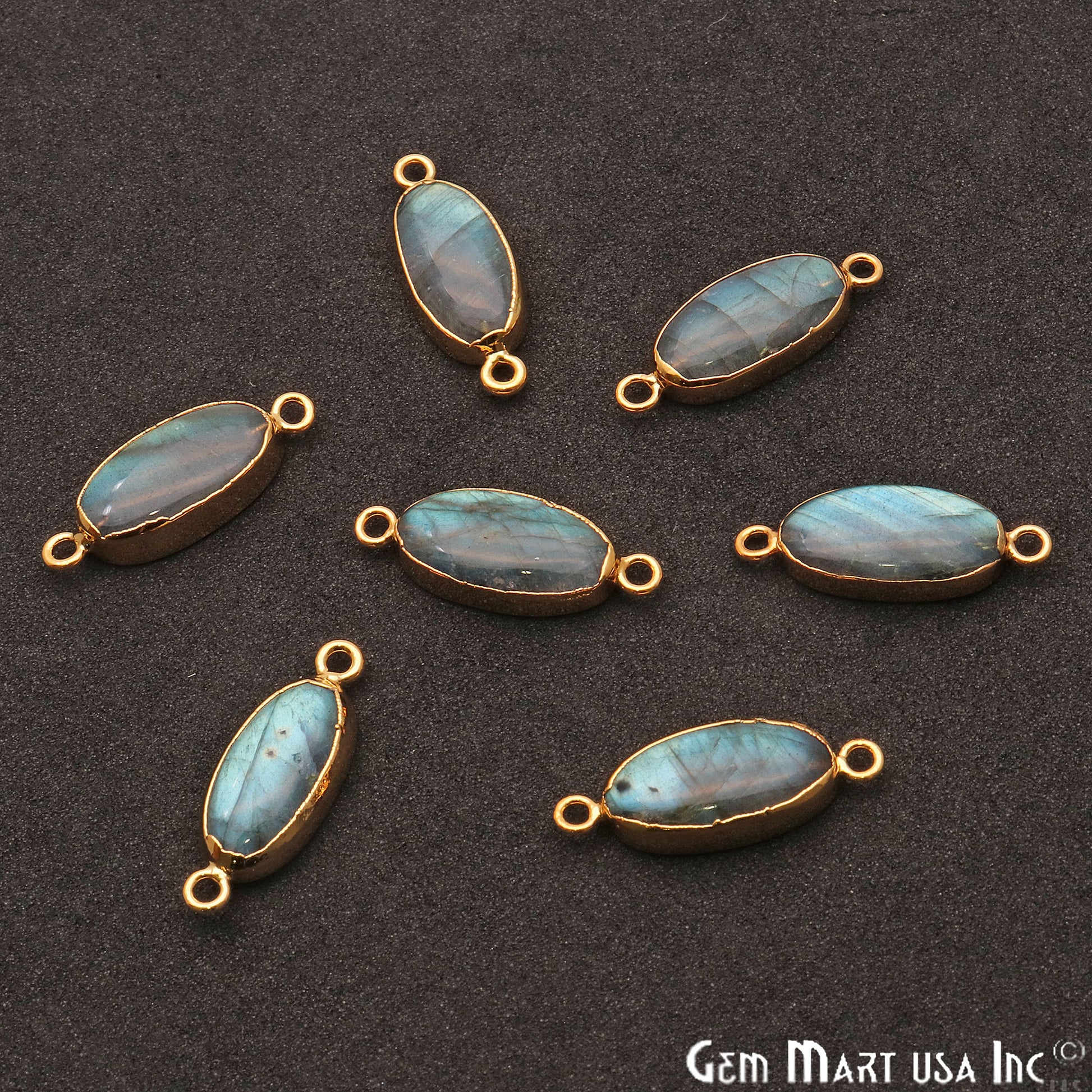 Flashy Labradorite Oval Shape Gold Edge 25x8mm Double Bail Connector - GemMartUSA