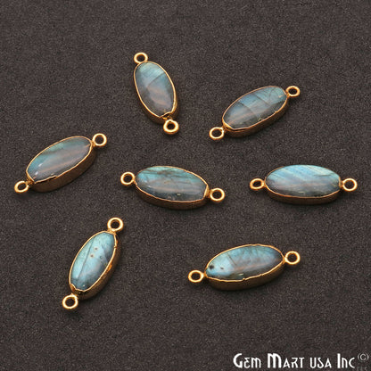 Flashy Labradorite Oval Shape Gold Edge 25x8mm Double Bail Connector - GemMartUSA