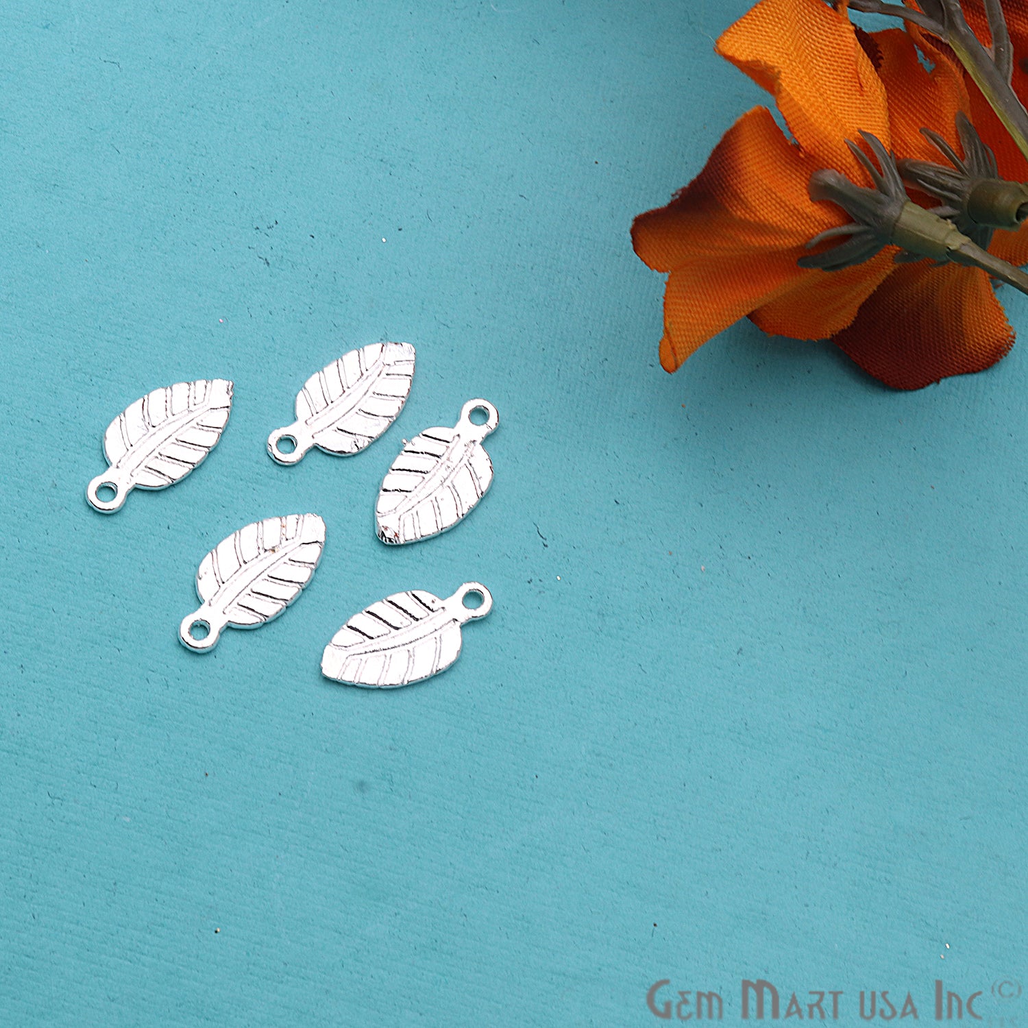 5pc Lot Silver Plated Leaf Shape Filigree Findings Charms - GemMartUSA