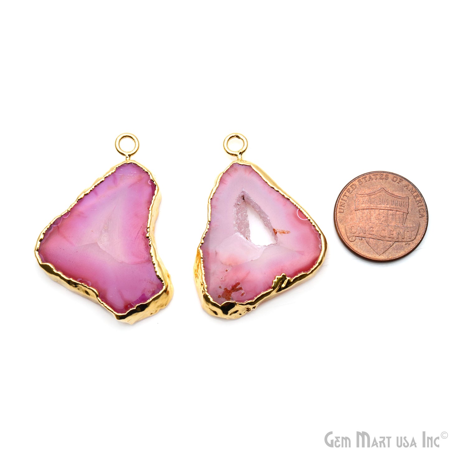 Agate Slice 38x27mm Organic Gold Electroplated Gemstone Earring Connector 1 Pair