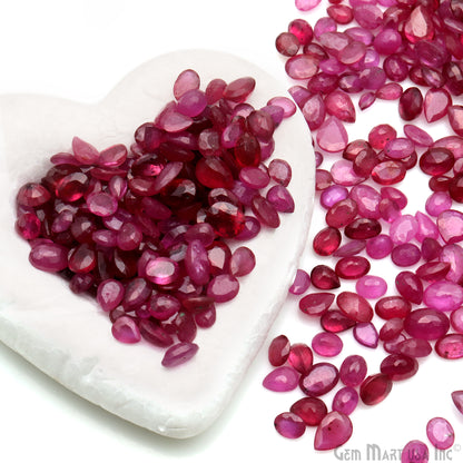 Ruby Oval & Pear Gemstone, 4-7mm, 50 Carats, 100% Natural Faceted Loose Gems, July Birthstone