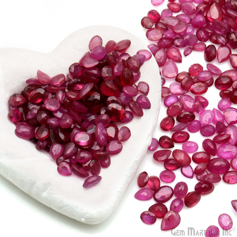 50ct Ruby Oval And Pear Shape Mix Size Faceted Loose Gemstone