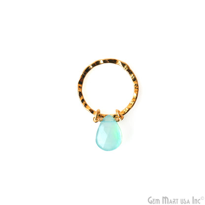 Aqua Chalcedony Pears 19mm Hoop Gold Wire Wrapped Gemstone Connector 1pc