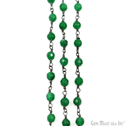 Green Jade Faceted Beads 4mm Oxidized Wire Wrapped Rosary Chain