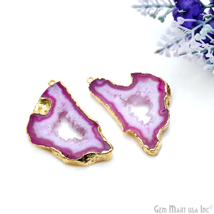 Agate Slice 25x47mm Organic  Gold Electroplated Gemstone Earring Connector 1 Pair