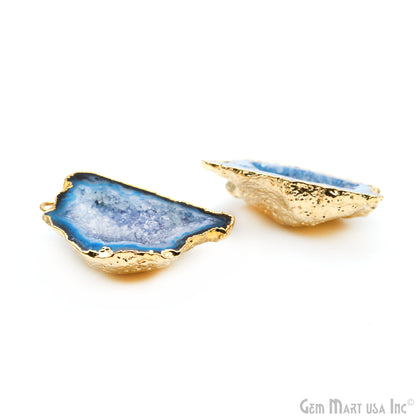 Geode Druzy 29x22mm Organic Gold Electroplated Single Bail Gemstone Earring Connector 1 Pair