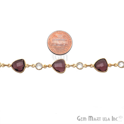 Amethyst & Crystal Gold Plated Bezel Link Continuous Connector Chain - GemMartUSA