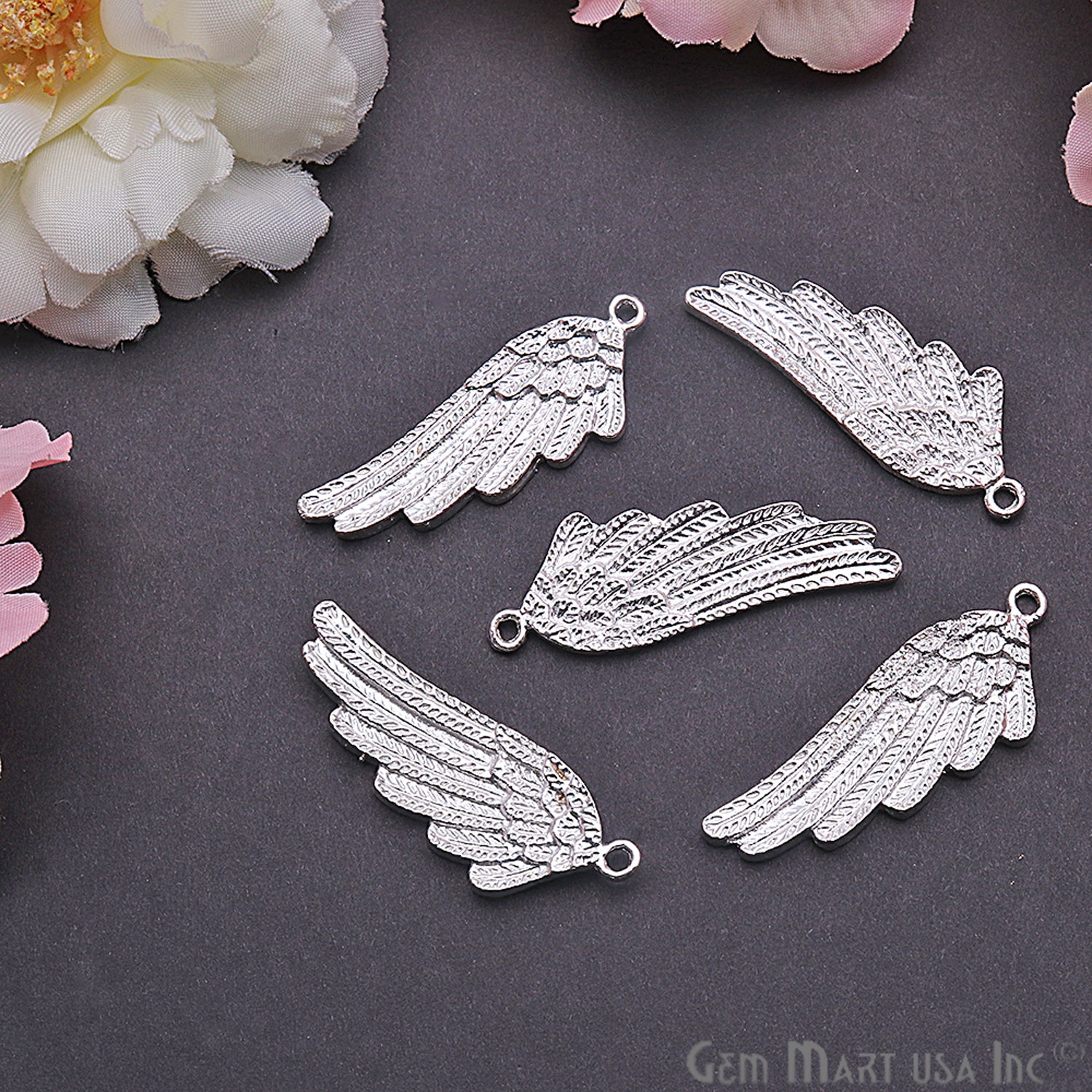 Angel Wings Charm 42x15mm Finding Connector (Pick Your Metal) - GemMartUSA