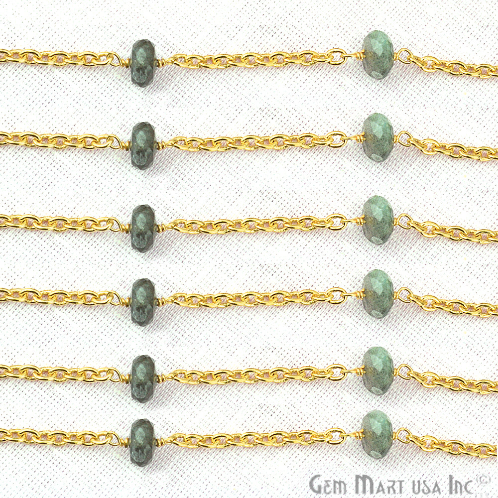 Labradorite Rondelle 7-8mm Gold Plated Wire Wrapped Beads Rosary Chain (763879424047)