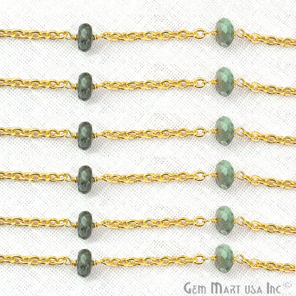 Labradorite Rondelle 7-8mm Gold Plated Wire Wrapped Beads Rosary Chain (763879424047)