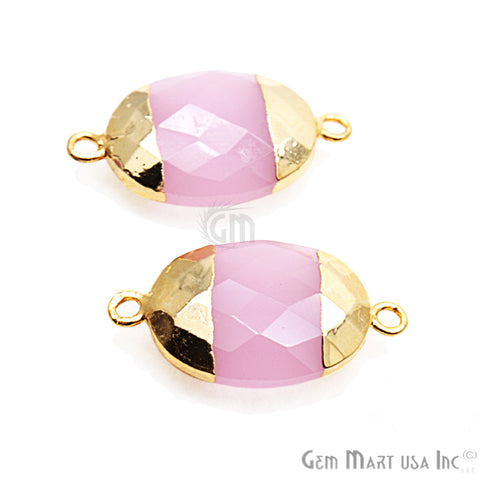 Rose Chalcedony 15X20mm Oval Gold Electroplated Double Bail Gemstone Connector - GemMartUSA
