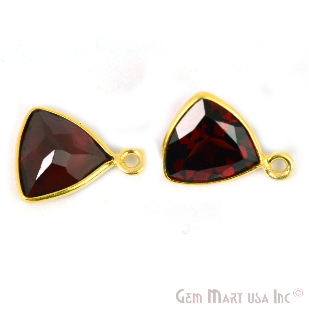 Natural Garnet Trillion 10mm Single Bail Gemstone Gold Bezel Connector