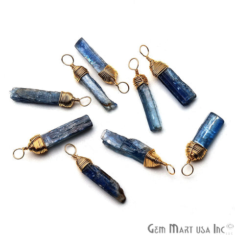 Kyanite Gold Wire Wrapped 23x4mm Jewelry Making Rough Shape Connector - GemMartUSA