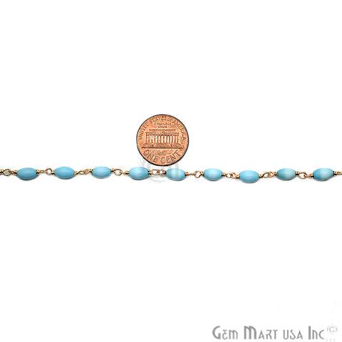 Turquoise Blue Monalisa Gold Plated Wire Wrapped Bead Fancy Rosary Chain