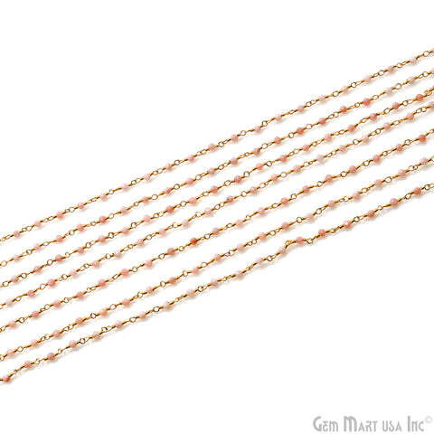 Pink Opal 2-2.5mm Gold Plated Beaded Wire Wrapped Rosary Chain