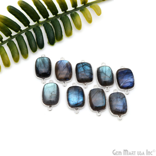 Flashy Labradorite Cabochon 12x16mm Octagon Double Bail Silver Plated Gemstone Connector