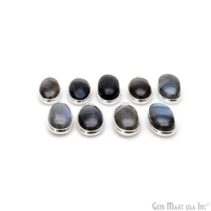 Flashy Labradorite Cabochon 8x16mm Oval Single Bail Silver Plated Gemstone Connector