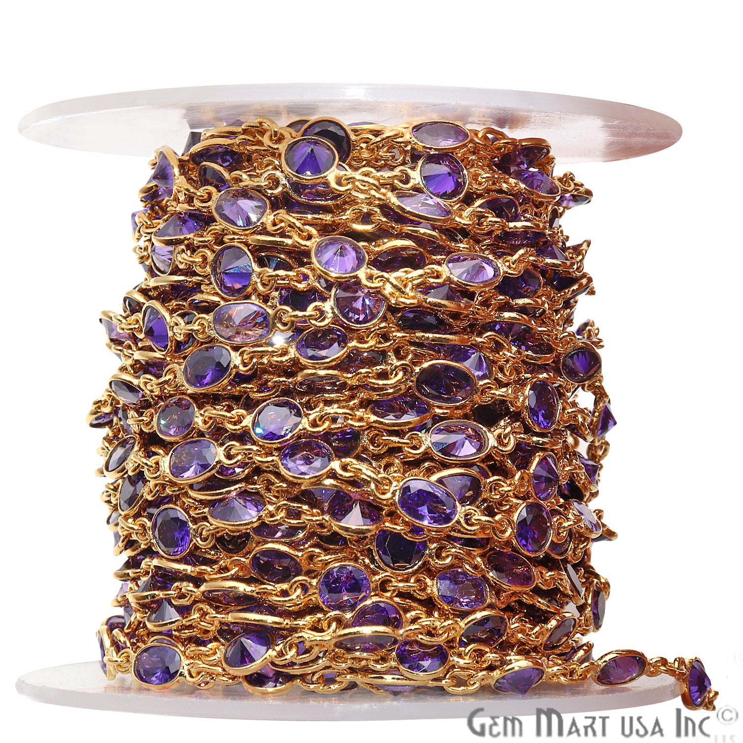 Tanzanite Round And Oval Gold Plated Continuous Connector Chain - GemMartUSA