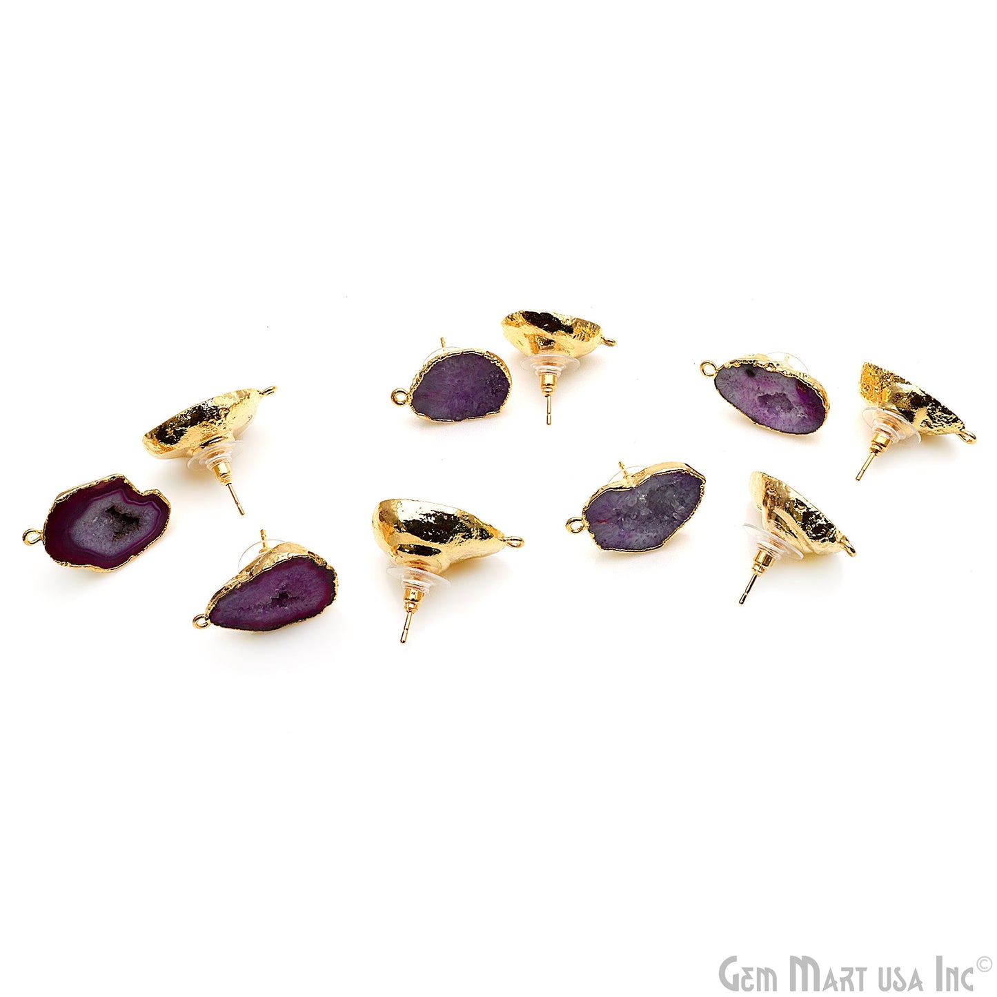 DIY Agate Slice Geode Druzy Gold Edged Loop Connector Studs Earrings