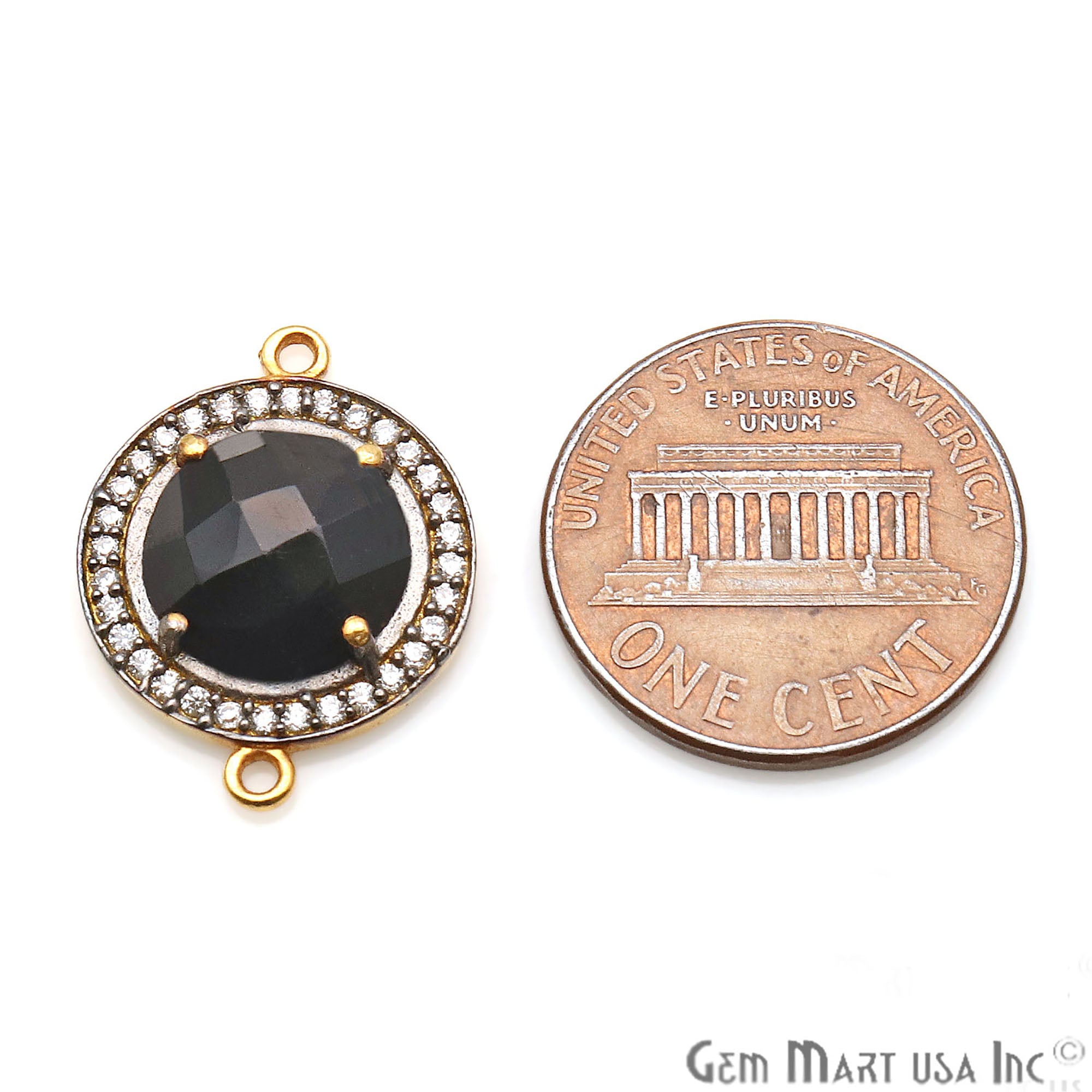 Black Onyx Round 10mm Black Pave Double Bail Gemstone Connector - GemMartUSA
