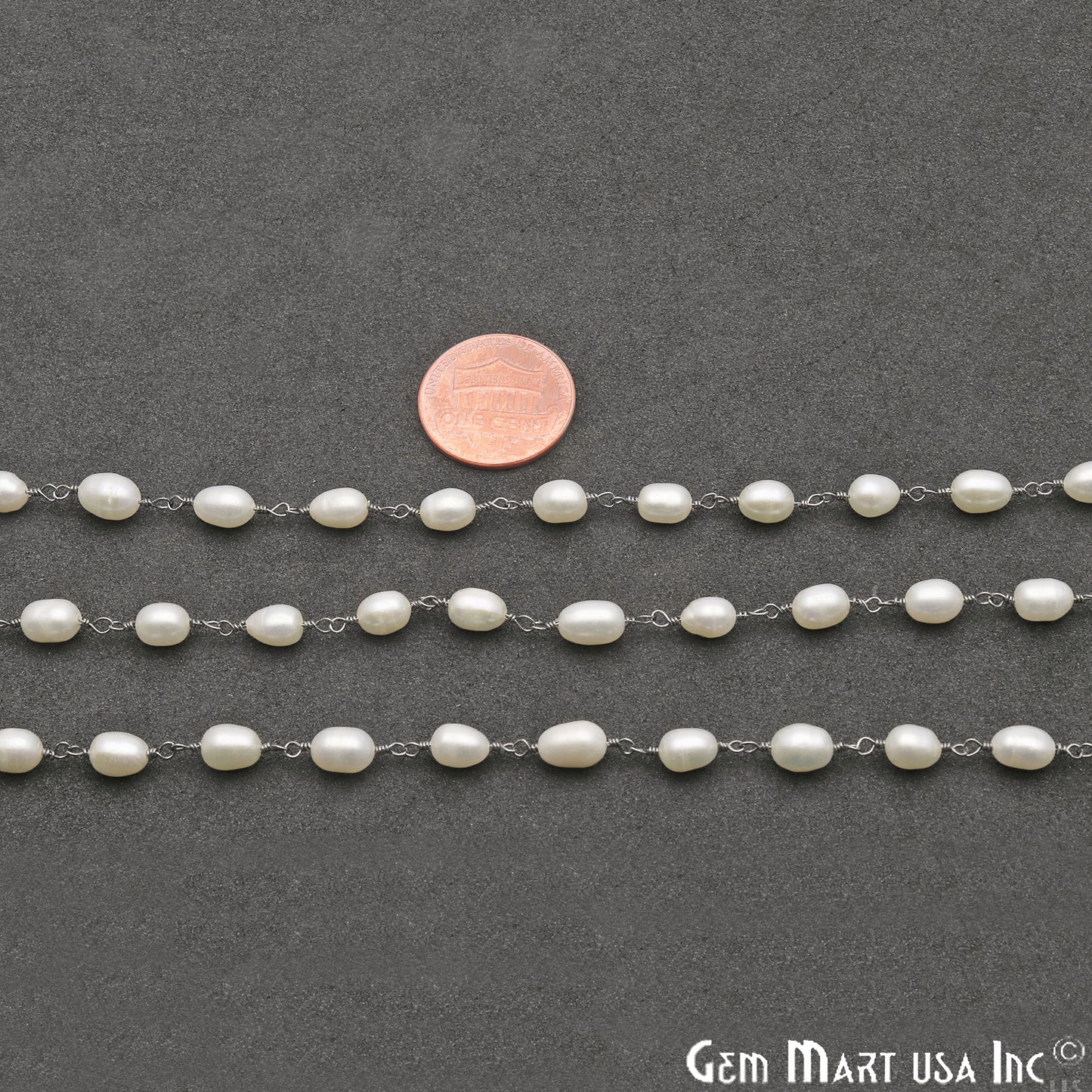 Pearl Oval 7x5mm Oxidized Wire Wrapped Gemstone Rosary Chain - GemMartUSA