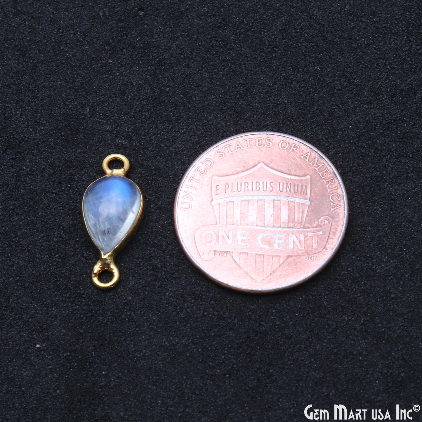 Rainbow Moonstone Cabochon 6x9mm Pears Double Bail Gold Bezel Connector