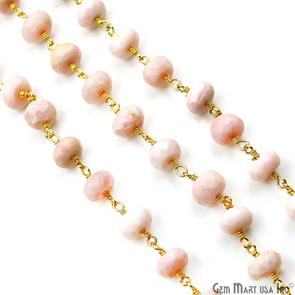 Pink Opal 7-8mm Rondelle Beads Gold Plated Rosary Chain (763654602799)