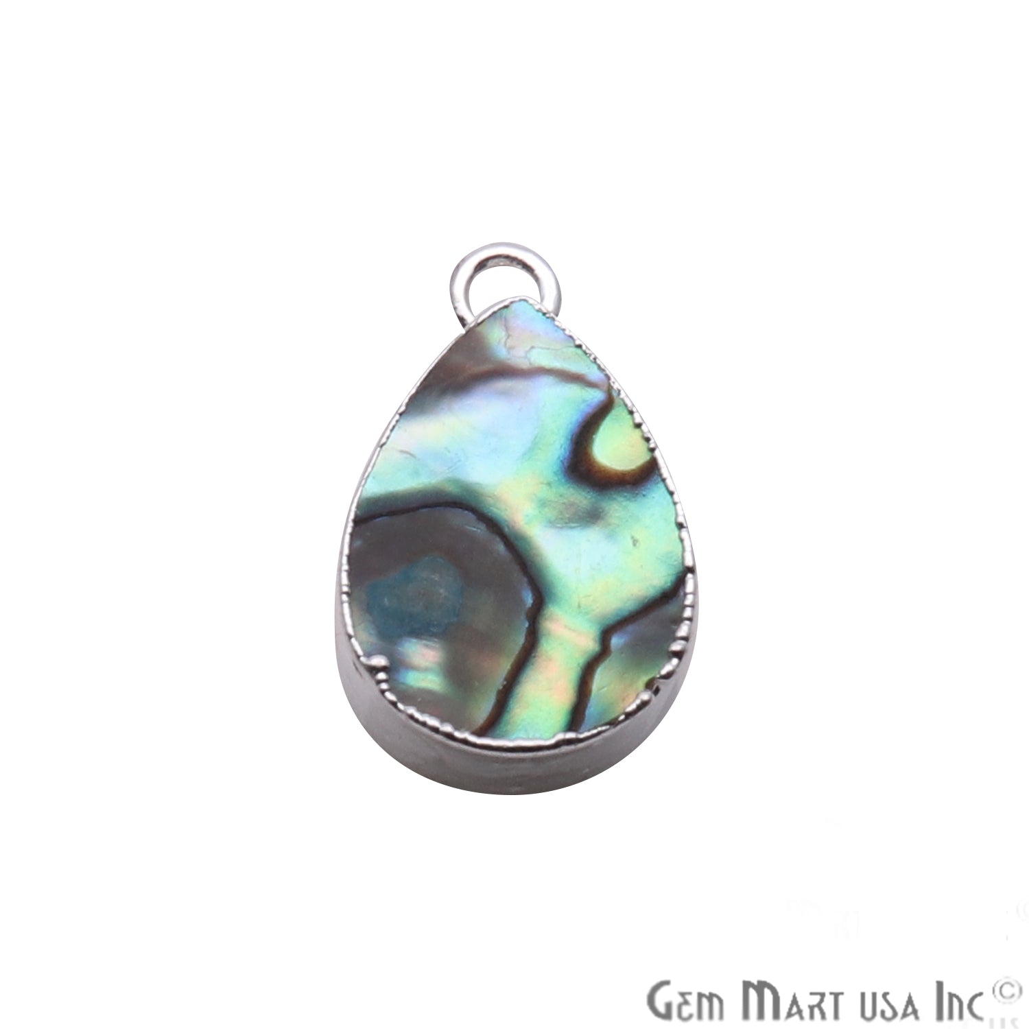 Abalone Shell 10x14mm Pear Shape Silver Edge Single Bail Connector - GemMartUSA