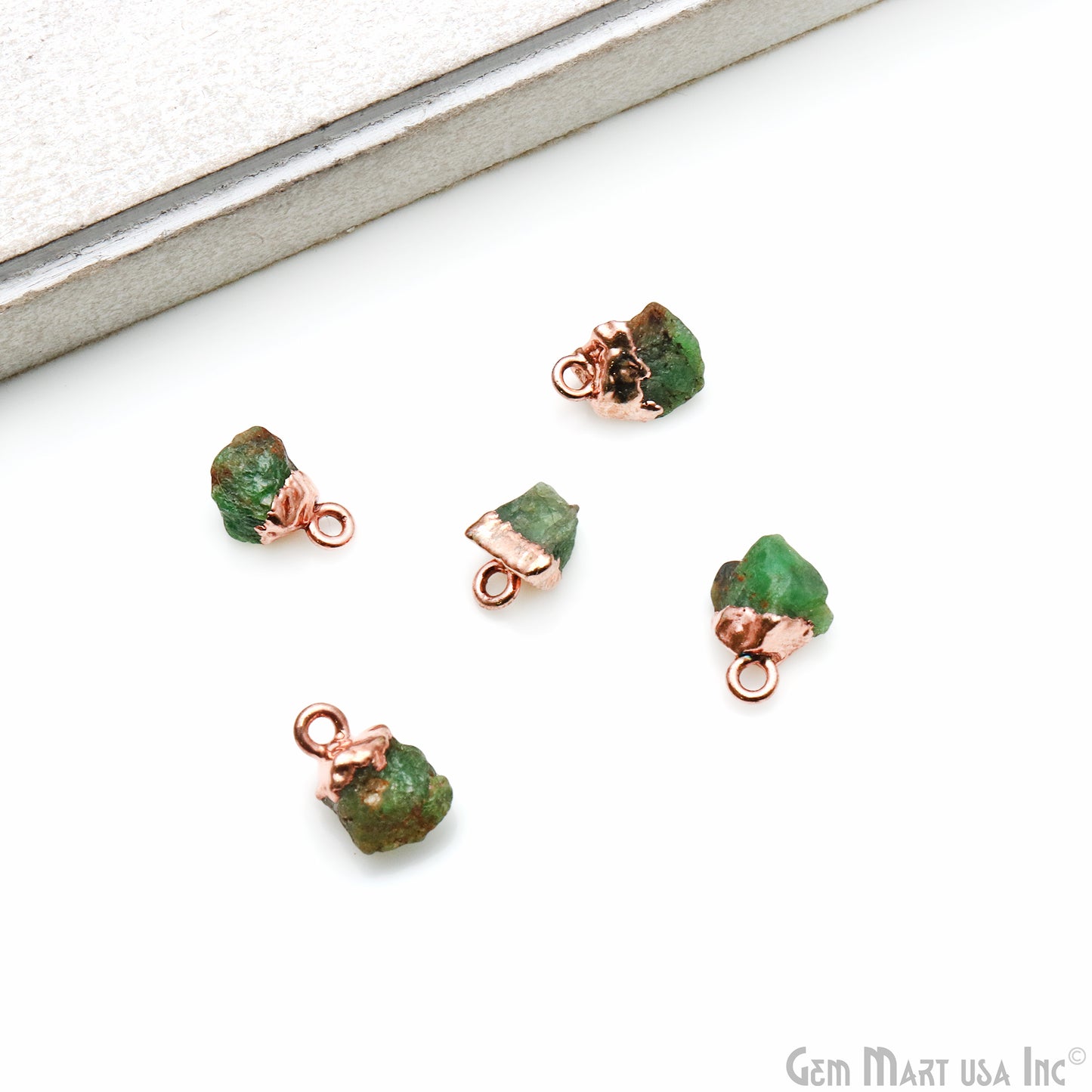 Chrome Diopside Gemstone 20x11mm Organic Rose Gold Edged Single Bail Connector