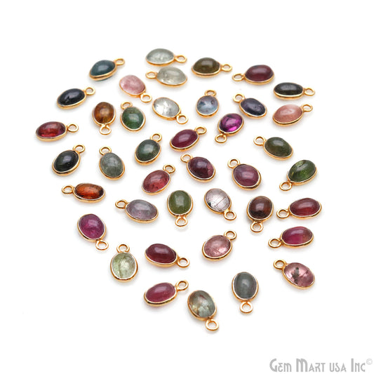 5pc Lot Multi Tourmaline Cabochon Oval 7x5mm Gold Plated Single Bail Gemstone Connector