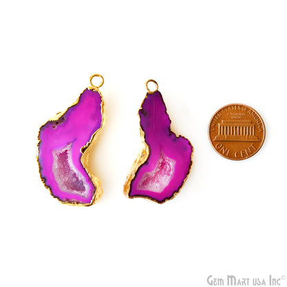 Geode Druzy 17x43mm Organic Gold Electroplated Single Bail Gemstone Earring Connector 1 Pair